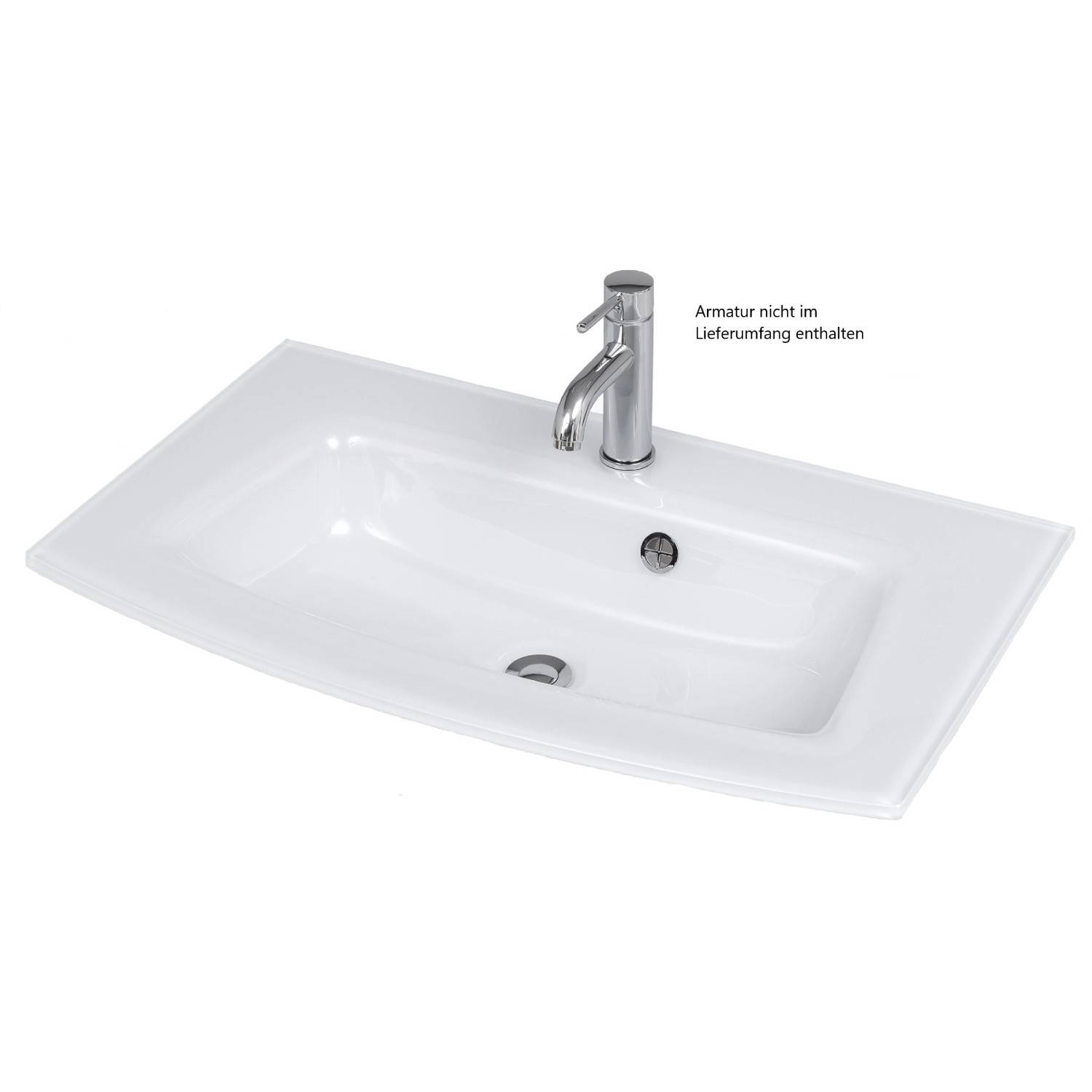 Weißes Aufsatzwaschbecken Salerno, Teil des Einzelwaschtischs von Held Möbel. Armatur nicht enthalten.