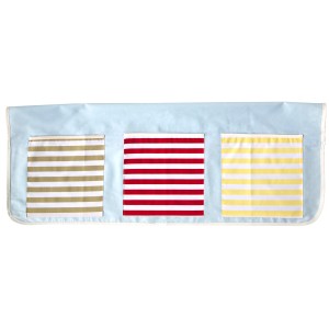 Homestyle4u Betttasche, hellblau mit 3 bunten, gestreiften Taschen für Hochbetten.