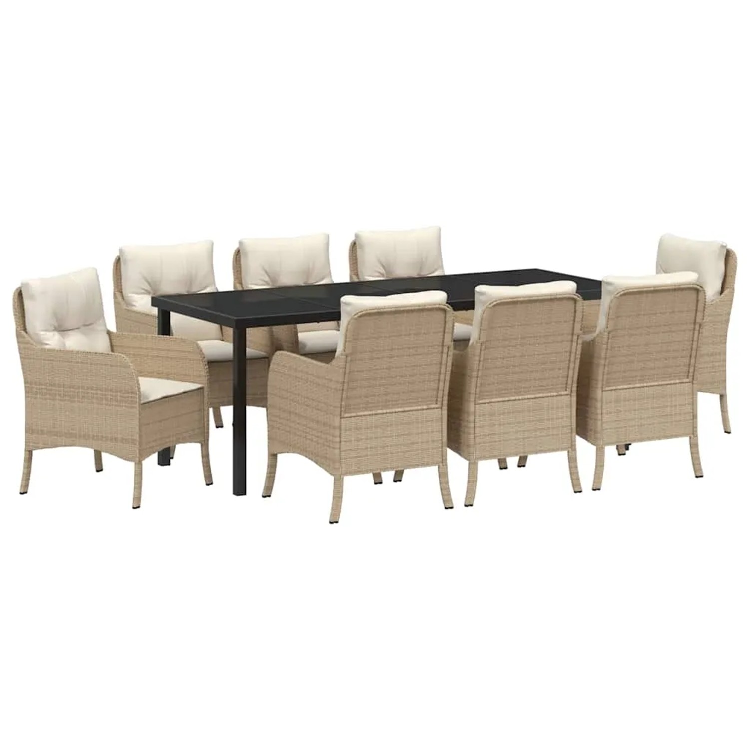 vidaXL 9-Teiliges Garten-Esszimmer-Set mit Kissen Beige Poly Rattan 3380175