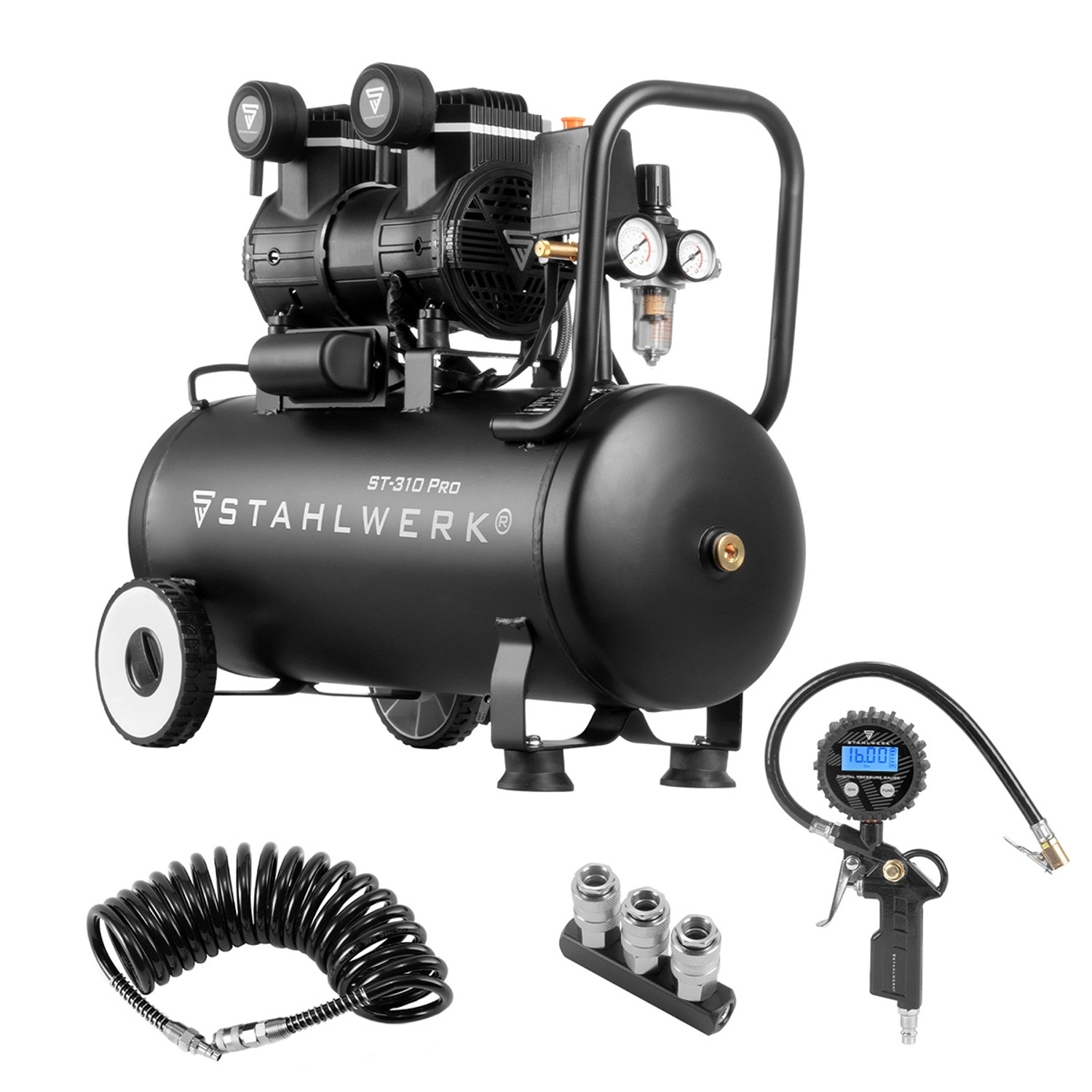 STAHLWERK Kompressor ST-310 Pro Vollausstattung Ölfreier Flüster-Kompressor