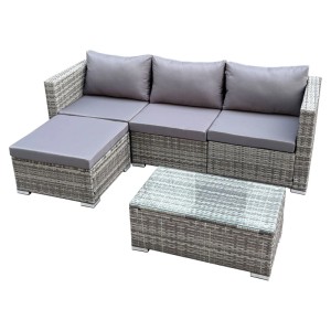 Graue SVITA QUEENS Gartenlounge, 5-teiliges Gartenmöbel Set aus Polyrattan mit Tisch und Kissen.