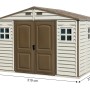Duramax Kunststoff-Gartenhaus WoodSide Beige 7,6 m² mit Doppeltür und Fenstern.