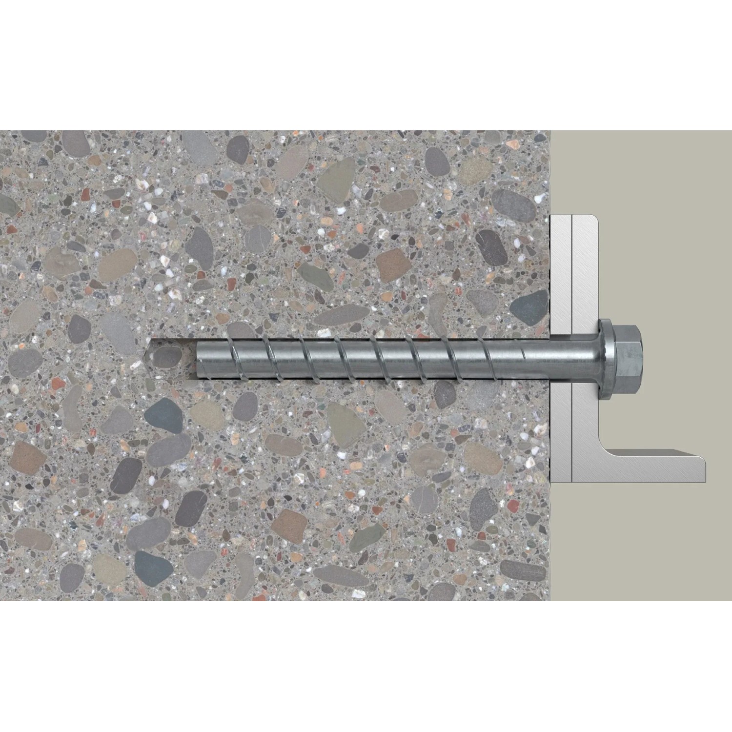 Fischer Betonschraube UltraCut FBS II 8x90 mm mit Sechskant und U-Scheibe im Beton.