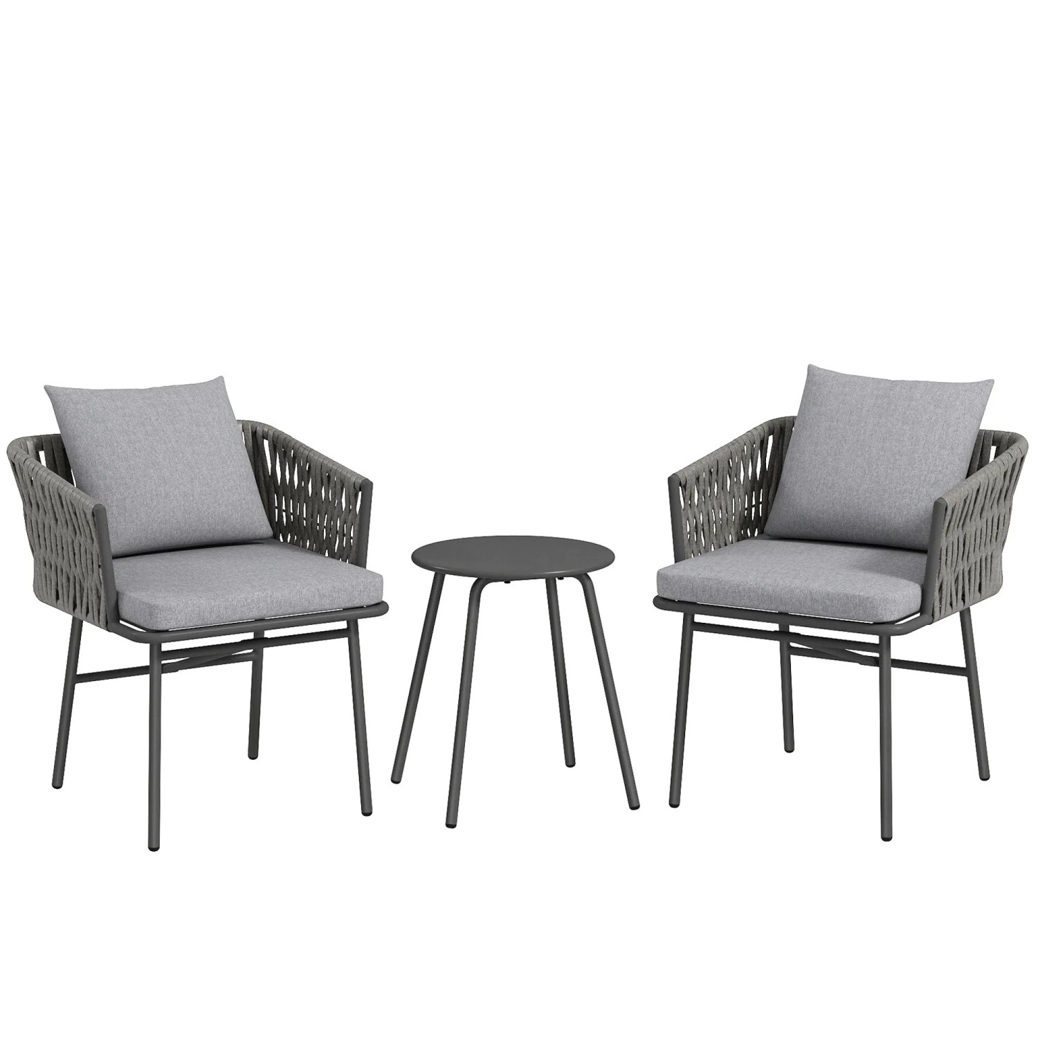 Furnicato 3 Teiliges Außenmöbel Set  2 Stühle  1 Tisch  Grau