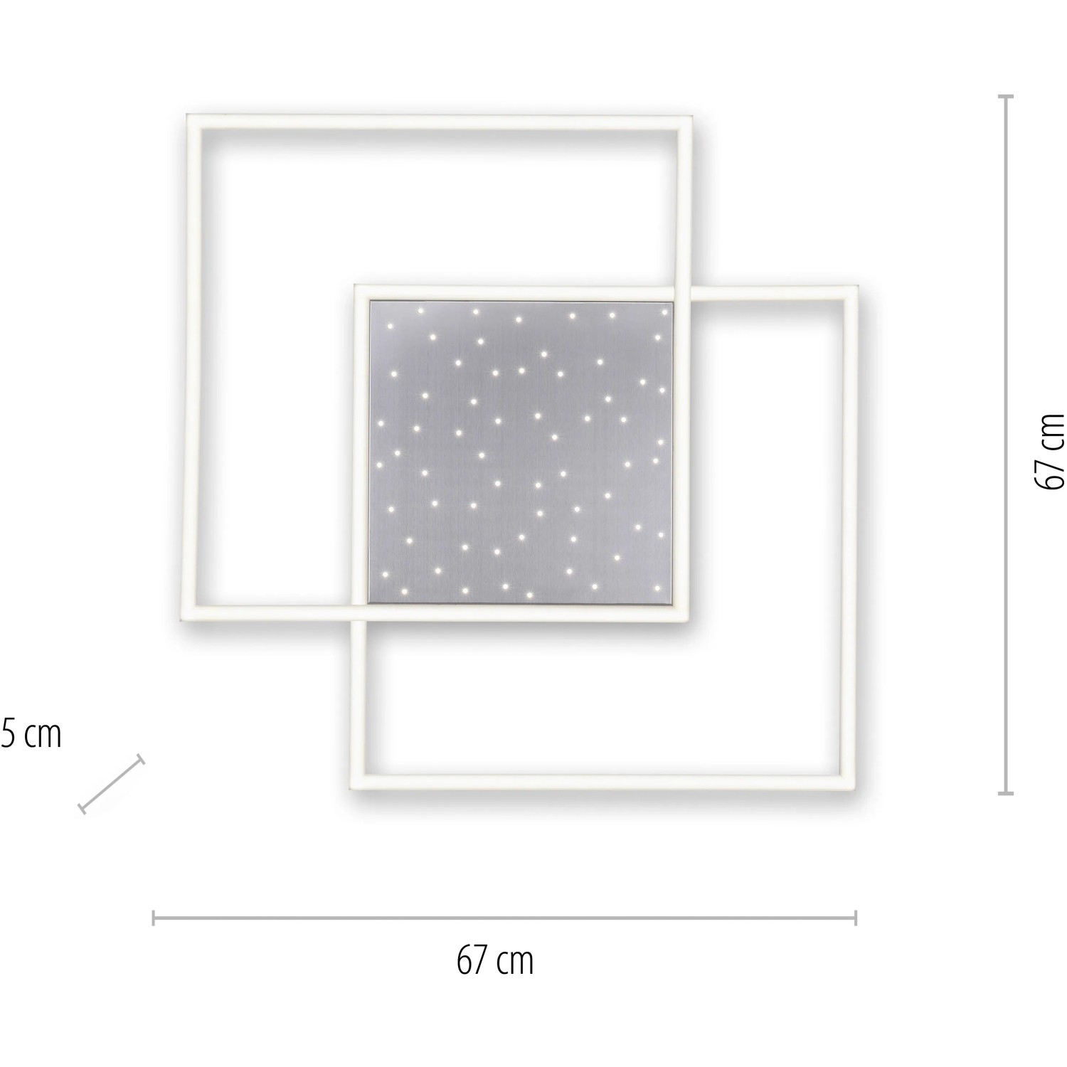 Quadratische LED-Deckenleuchte Yuki in Stahlfarben mit Sternenhimmel, 67x67 cm.