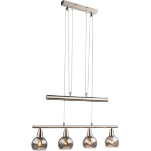 Globo LED-Pendelleuchte ROMAN, Nickel matt, Rauchglas klar, höhenverstellbar.