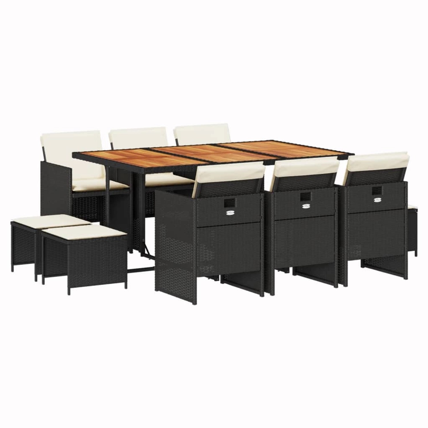 vidaXL 11-Tlg Garten-Essgruppe mit Kissen Schwarz Poly Rattan 3210615 günstig online kaufen