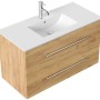 Posseik Badmöbel Homeline 100 Eiche Gold mit Waschbecken und zwei Schubladen.