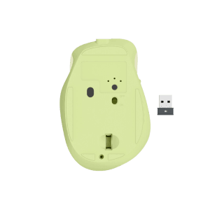 Unterseite der grünen Hama Funkmaus WM-500 mit USB-Empfänger. Ergonomische 6-Tasten-Maus für Computerzubehör.