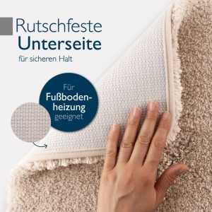 Beautissu BeauMare Badteppich, 60x100 cm, Natur: Detail der rutschfesten Unterseite, geeignet für Fußbodenheizung.