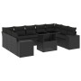 Schwarze 10-tlg. vidaXL Garten-Sofagarnitur aus Poly Rattan mit Tisch und Kissen.