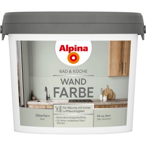 Eimer Alpina Wandfarbe Bad & Küche Silberfarn, geeignet für Feuchträume.