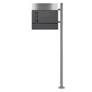 Freistehender ECD Germany Briefkasten in Anthrazit/Silber mit Zeitungsfach und silbernem Standfuß.