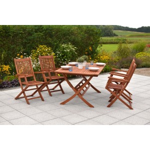 Merxx Gartenmöbelset Rio, 5-teilig: Klapptisch und Klappsessel aus geöltem Eukalyptusholz.