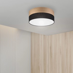 Lamkur LED-Deckenleuchte Dafne, Furnier/Schwarz, Ø 35 cm. Moderne Wohnraumleuchte.