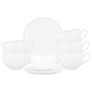 Seltmann Weiden Amina Milchkaffeetassen-Set, 12-teilig, weißes Porzellan mit Rillenrelief.