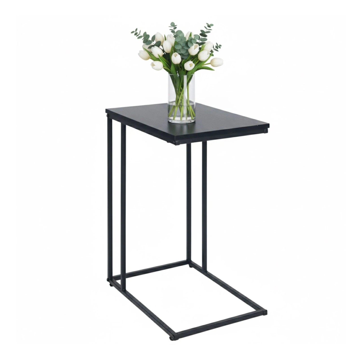 Relaxdays Beistelltisch C-Form MDF Eisen Schwarz Zum Unterschieben 64 cm x 50 cm x 35 cm 3,6 kg