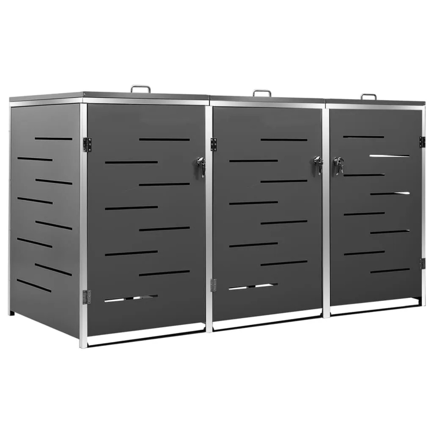 DELUKE 3er Mülltonnenbox JAGU Edelstahl Anthrazit 115x207x77,5cm Mülltonnenverkleidung Für 3 Tonnen 240L Müllbox Aus Met...