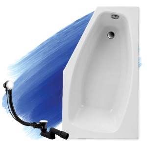 Weiße Bad Land Eckbadewanne MARIKA 140x80 rechts mit automatischem Ablauf. Acryl-Wanne für Ihr Bad.