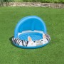 Bestway Planschbecken Safari Sun mit Zebra-Design und blauem Sonnenschutzdach für Kinder.