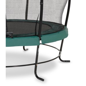 Detailaufnahme: Grünes EXIT Lotus Classic Gartentrampolin mit Sicherheitsnetz und L-förmigen Füßen.