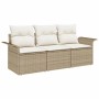 Beiges 3-tlg. vidaXL Garten-Sofa-Set aus Poly Rattan mit Kissen und Stauraum.
