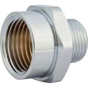 Verchromter Gewinde-Reduziernippel aus Messing, 16,7 mm x 18,6 mm, für Gewindefittings.
