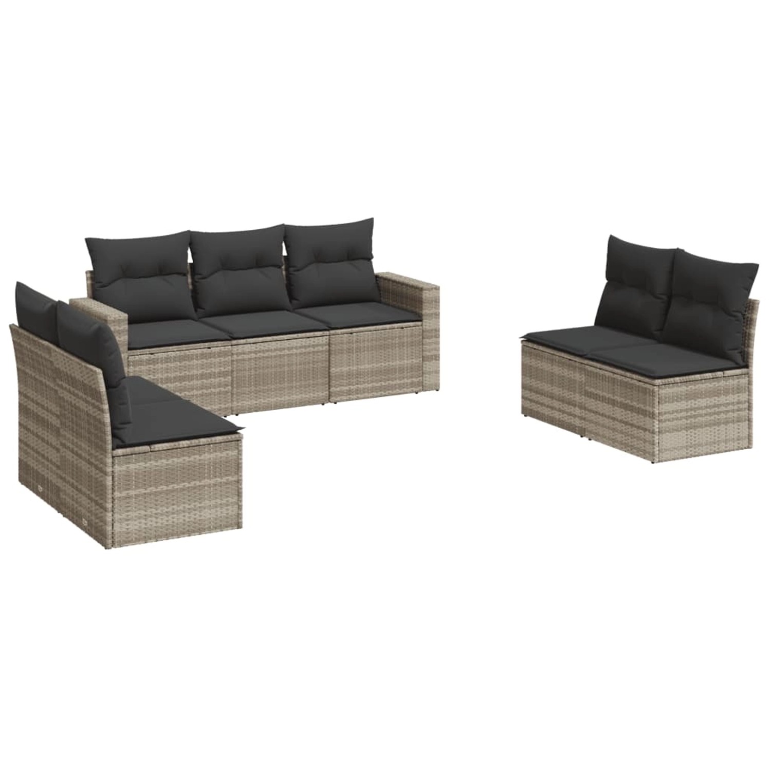 vidaXL 7-tlg Garten-Sofagarnitur mit Kissen Hellgrau Poly Rattan Modell 10