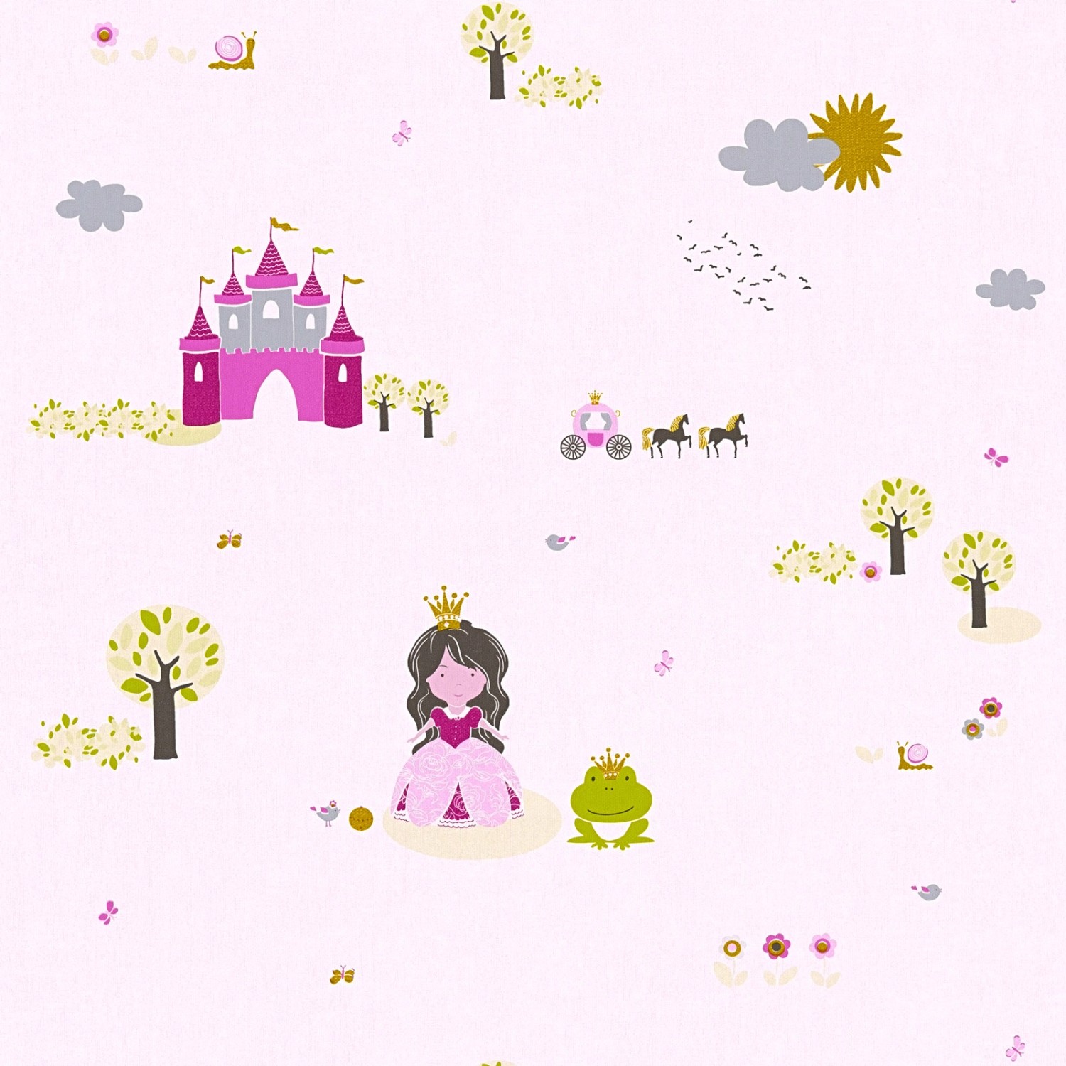 Bricoflor Prinzessin Tapete Rosa Pink Froschkönig Vliestapete mit Märchen Muster Ideal für Kinderzimmer Von Mädchen Vlie