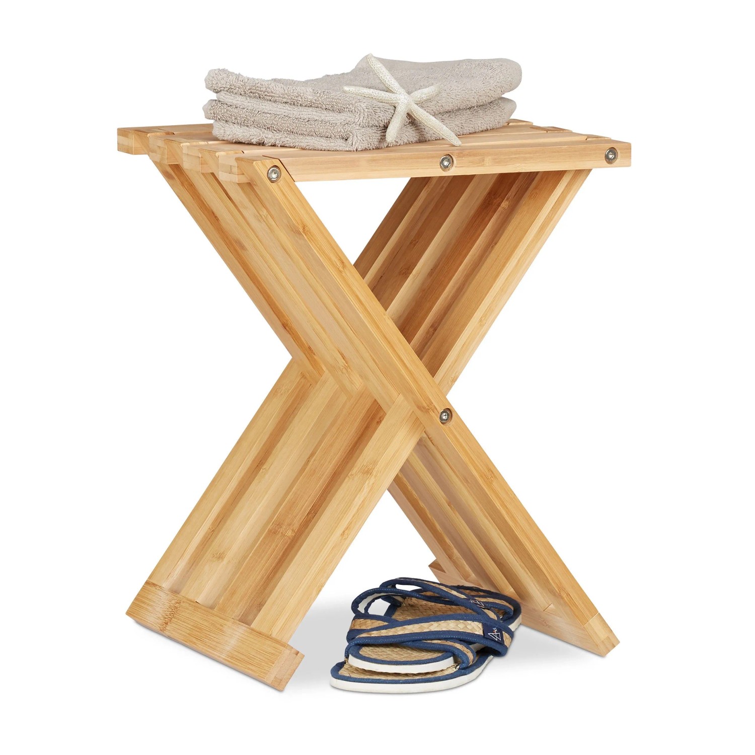 Relaxdays Klapphocker Bambus Klappbar 42 cm x 32 cm x 27,5 cm 3 kg