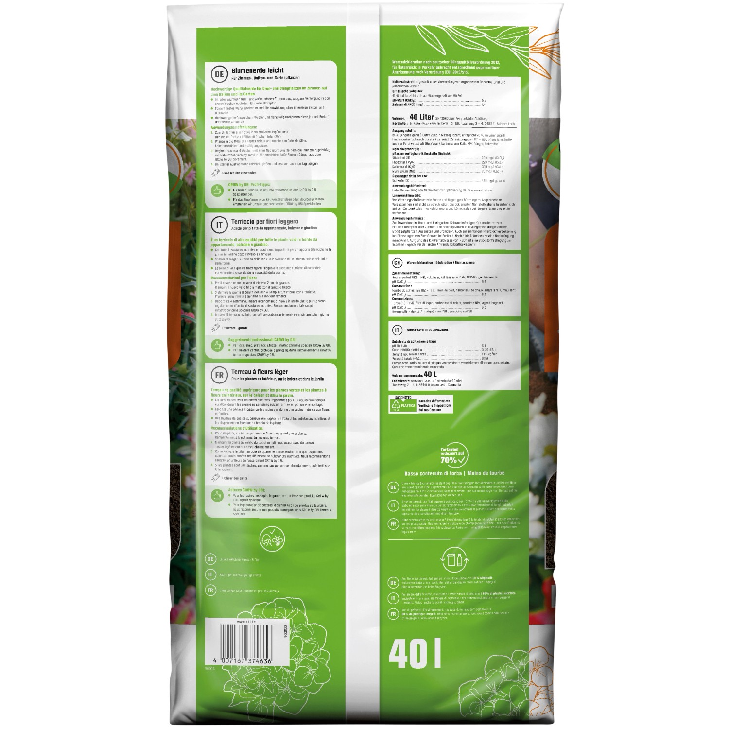 GROW by OBI Blumenerde leicht 40 l kaufen bei OBI