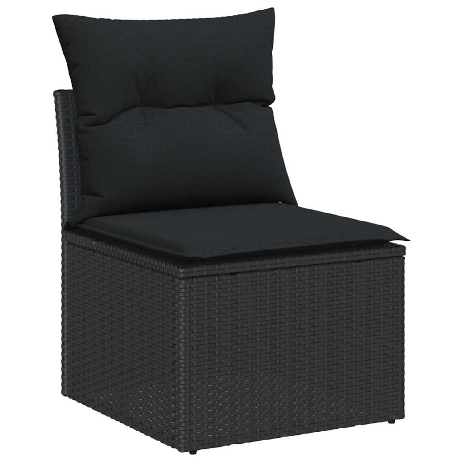 Schwarzes vidaXL Gartenmöbel-Set aus Polyrattan, 5-teilig, mit Stauraum.