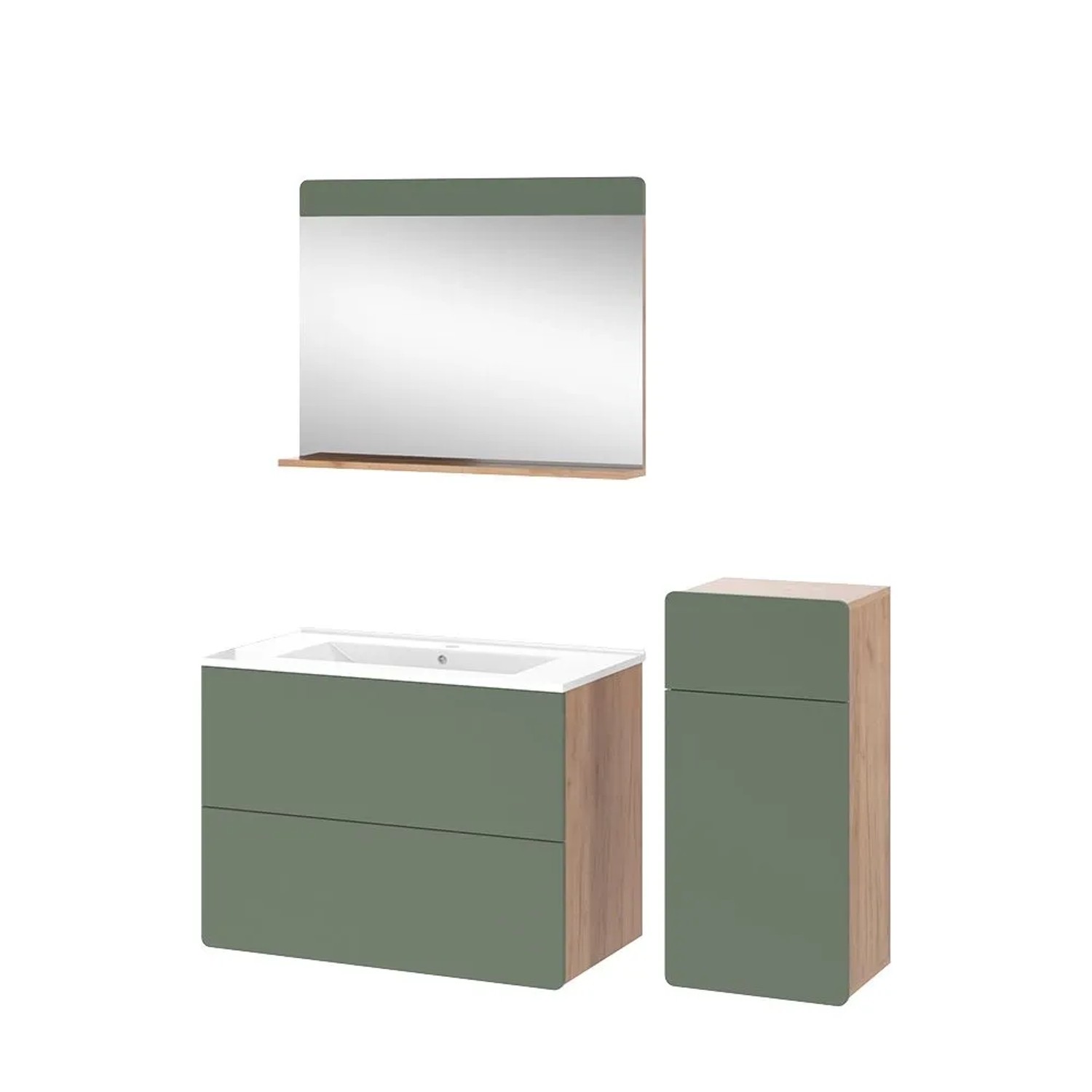 Vicco Badmöbel-Set Izan Goldkraft Eiche/Grün 80 x 59 4-teilig