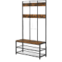 Songmics Garderobenständer Dacey mit Schuhbank, 12 Haken, braun-schwarz. Herrendiener im Industrie-Design.