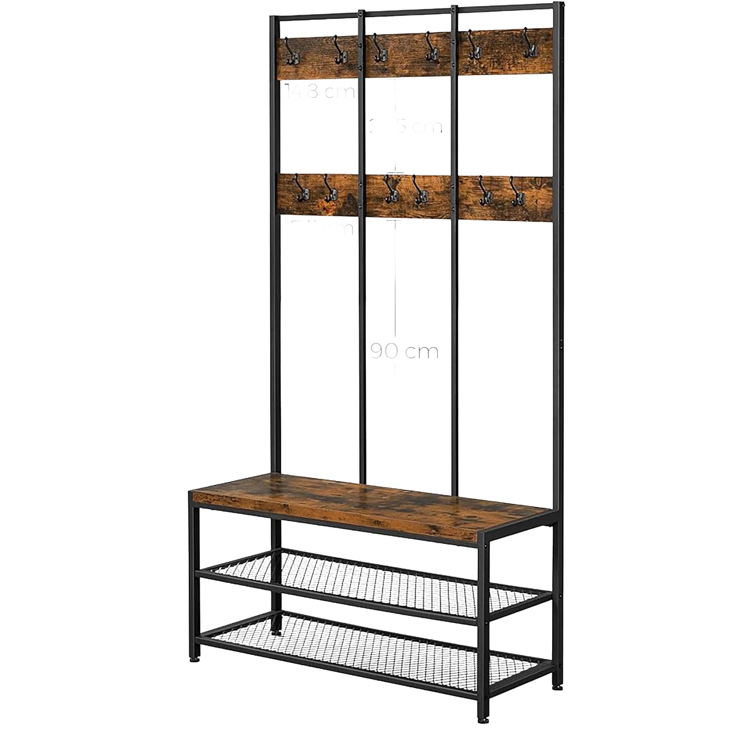 Songmics Garderobenständer Dacey mit Schuhbank und 12 Haken Braun-Schwarz günstig online kaufen