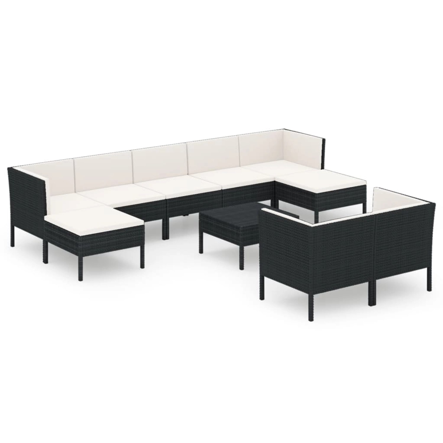 vidaXL 10-tlg Garten-Lounge-Set mit Auflagen Poly Rattan Schwarz Modell 19