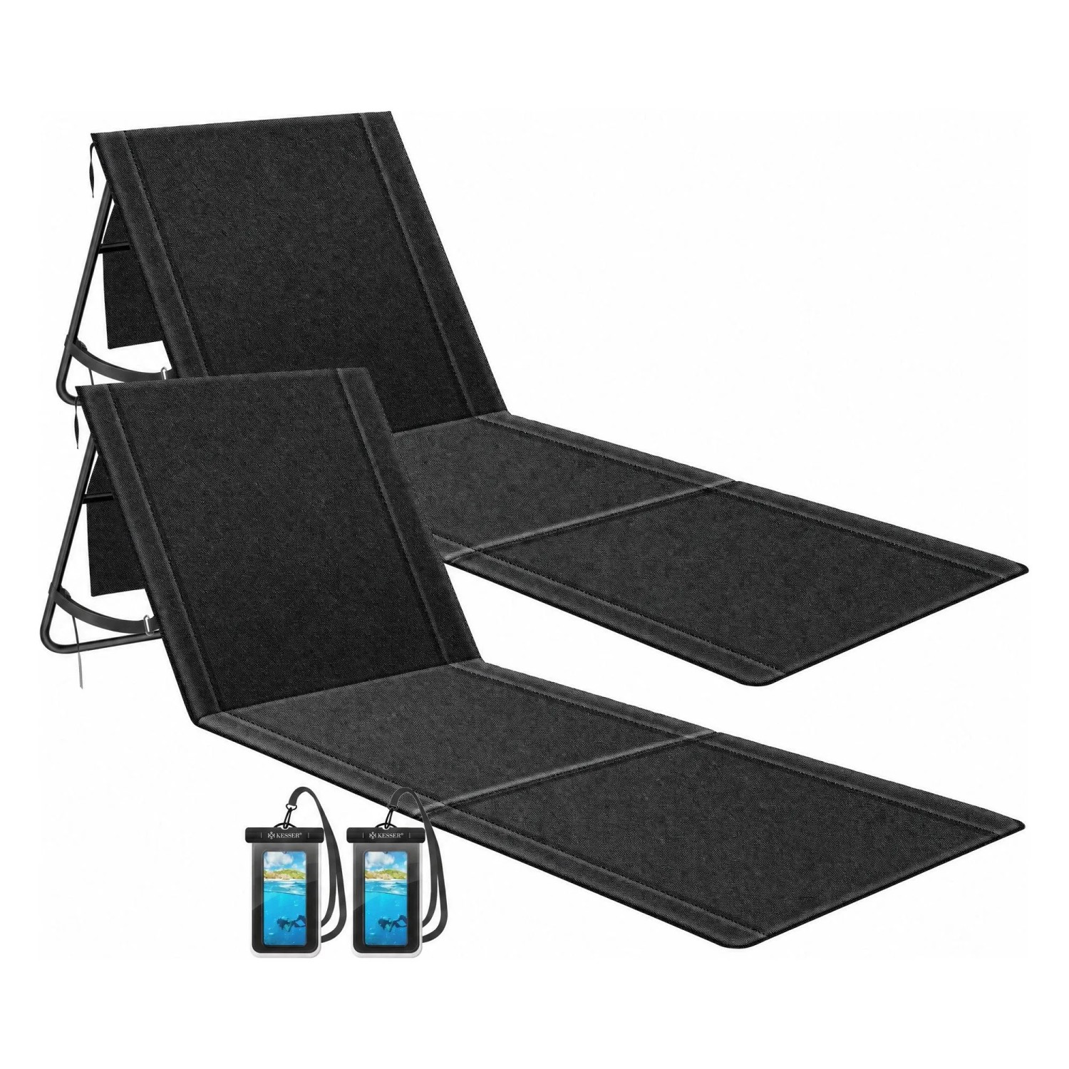 KESSER Sonnenliege Klappbar und Verstellbar Bis 200 kg Schwarz 2er Set