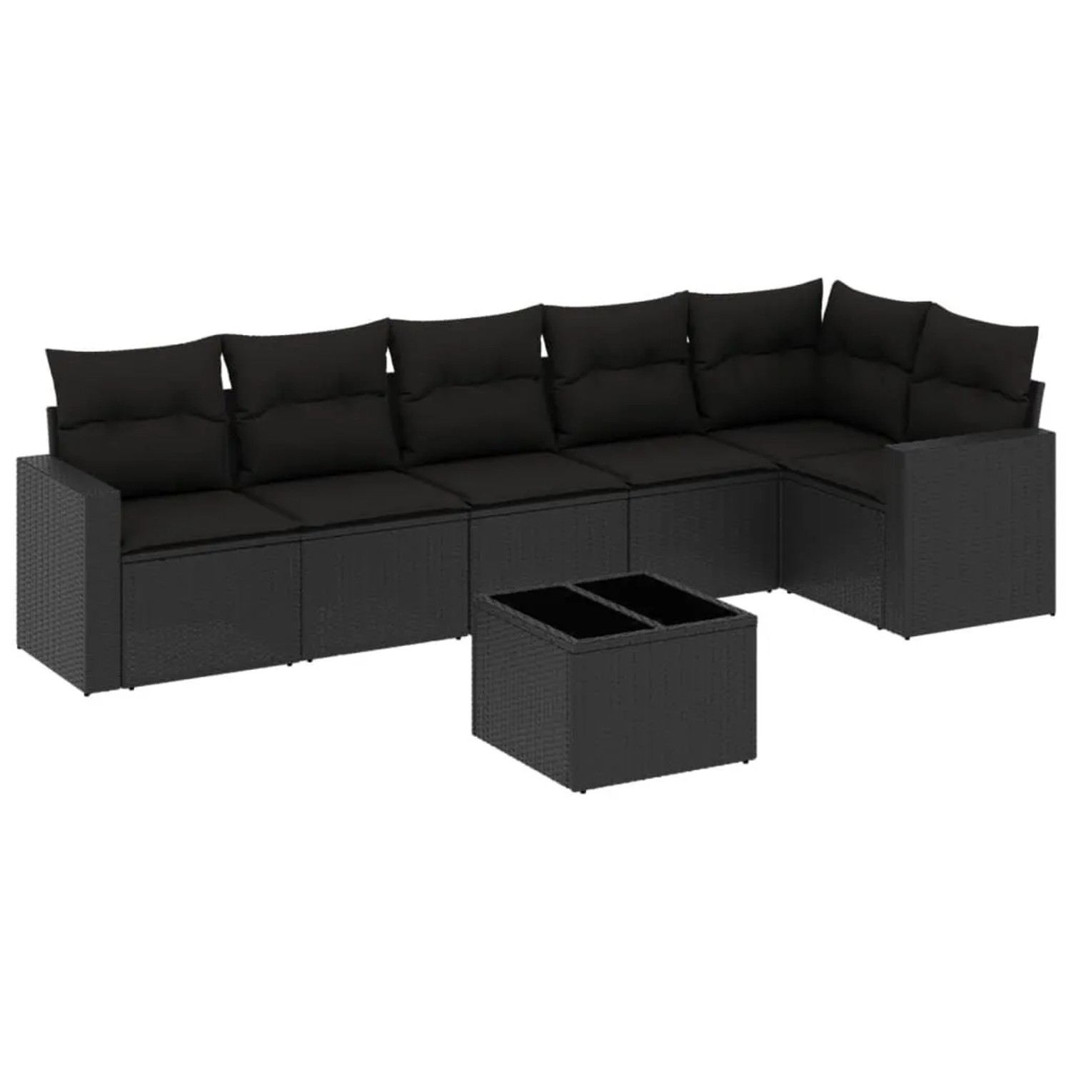 vidaXL 7-Tlg Garten-Sofagarnitur mit Kissen Schwarz Poly Rattan 3251332