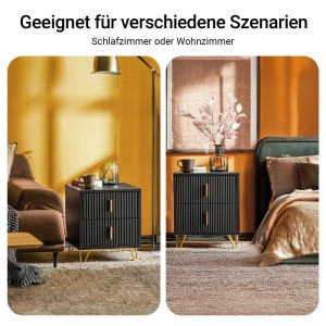 SoBuy 2er Set Nachttische FBT115-SCHx2, schwarz mit 2 Schubladen und goldenen Griffen.