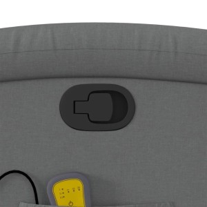 Detailansicht: Dunkelgrauer Massagesessel mit Hebel zur Verstellung und Fernbedienung in Seitentasche.