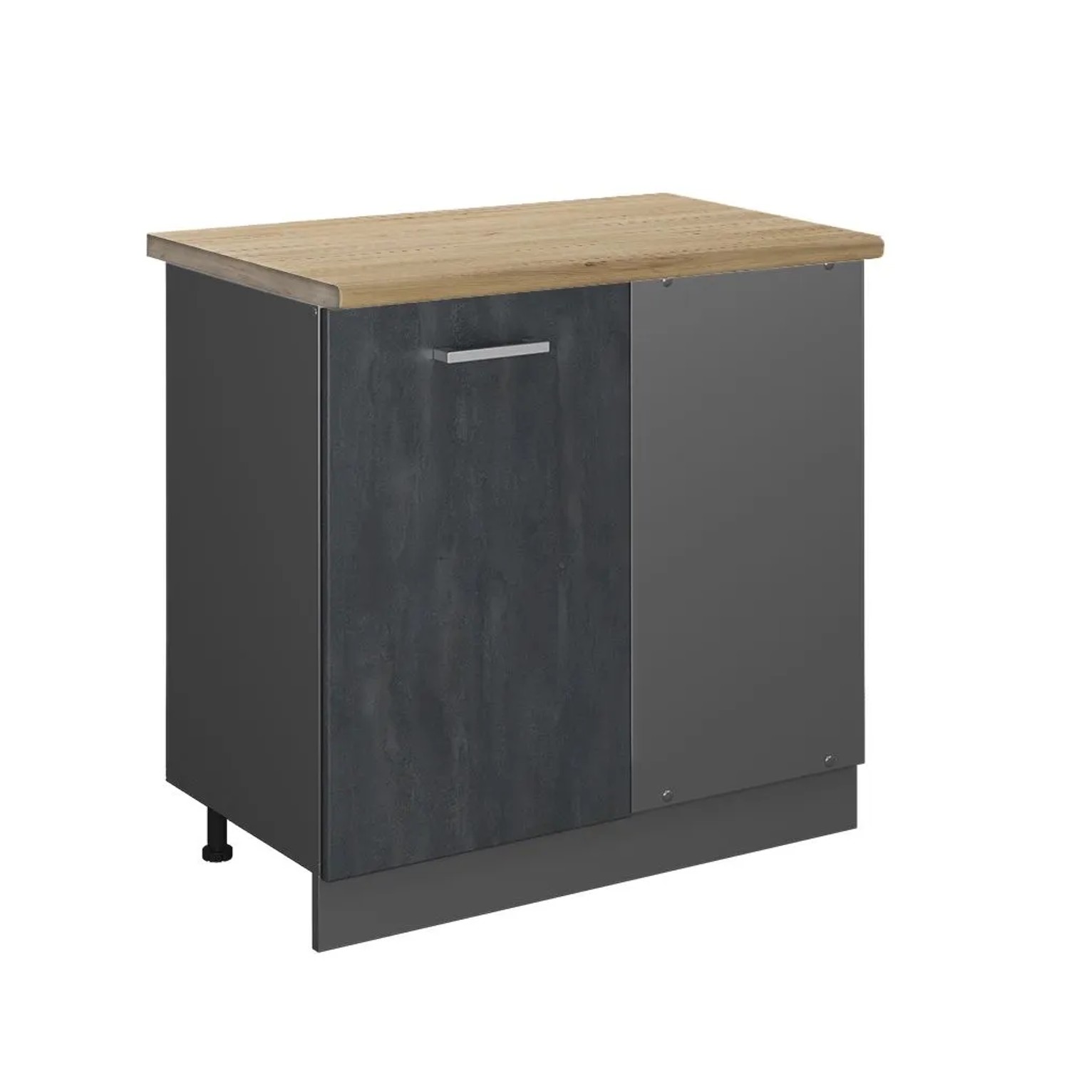 Vicco Eckunterschrank R-Line Küchen Eckschrank Schwarz Beton Anthrazit 86 cm AP Eiche