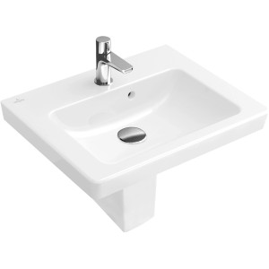 Villeroy & Boch Subway 2.0 Handwaschbecken, weiß, mit Überlauf und Armatur.