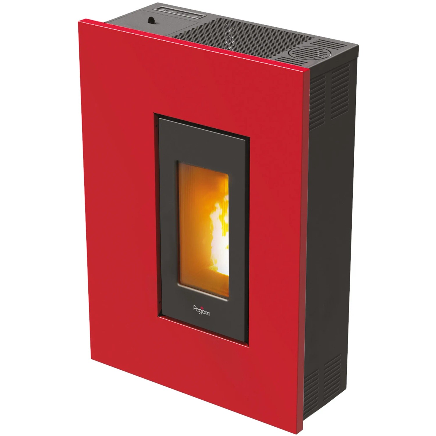 PEGASO Pelletofen Madison, Stahl Bordeaux, 5,3 kW. Moderner Ofen mit Automatik für gemütliche Wärme.