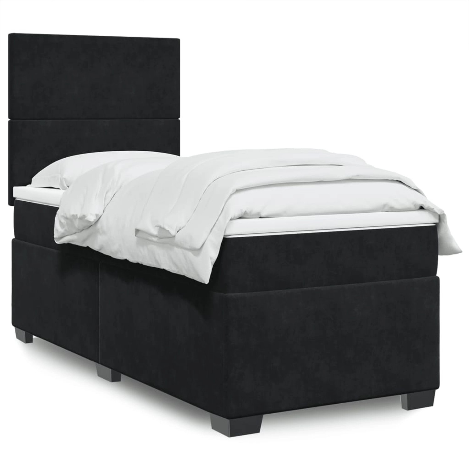 Schwarzes vidaXL Boxspringbett (80x200 cm) mit Matratze und Samtbezug.