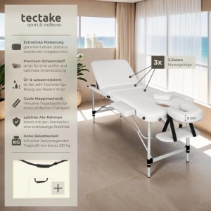 Tectake 3 Zonen Massageliege  Breite 61 cm  Polsterung 5 cm Inklusive Tragetasche  180 x 61 x 68 cm Weiß