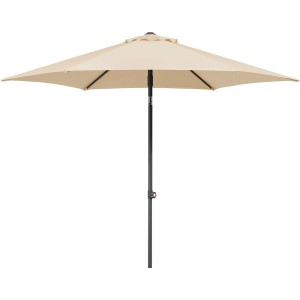 Schneider Marktschirm Natur mit Push-Up Mechanik, naturfarbener Bezug und schwarzer Ständer.