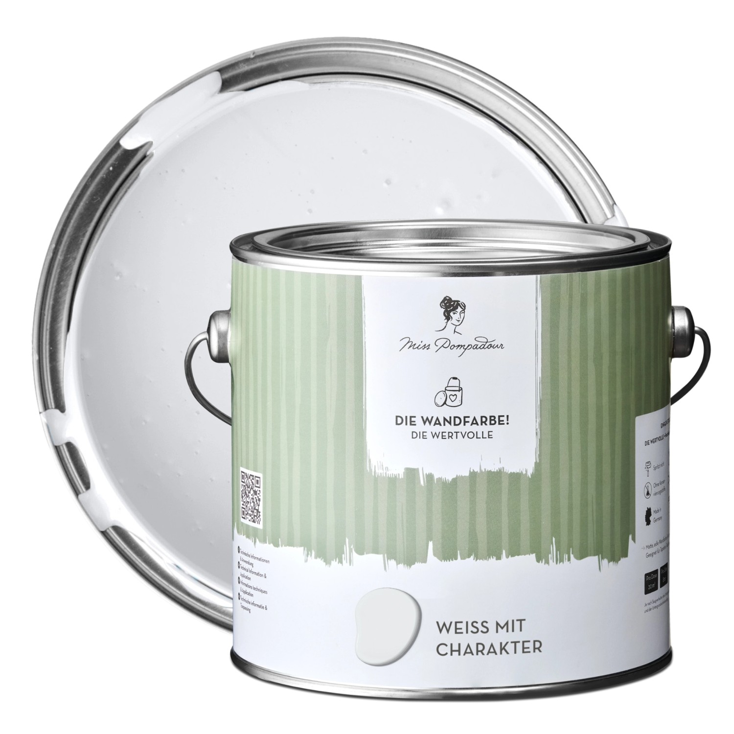 MissPompadour Extramatte Wandfarbe Weiß mit Charakter 2,5L Hochdeckend Spritzfrei