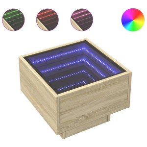 vidaXL Beistelltisch Sonoma Eiche mit LED-Infinity-Spiegel, quadratischer Holztisch
