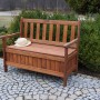 Braune Dobar Gartenbank 2-Sitzer aus geöltem Kiefernholz mit Stauraum und Hut.