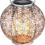 Silberne Globo LED Solar-Kugelleuchte mit Lebensblume, zum Hängen oder Stellen.